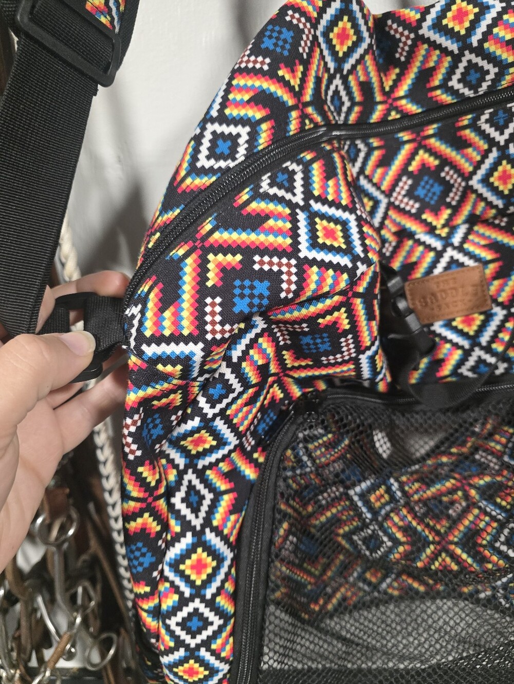 Colorful Geometric Patterned Sport Boot Bag with Front Mesh Pocket - Picture 4 of 16